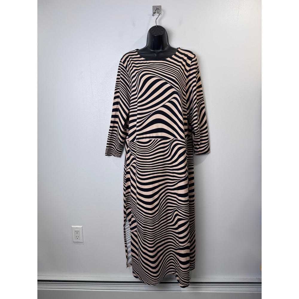 Wray Women Tan Black Wavy Zebra Stripe Cotton Maxi Dress 1XL